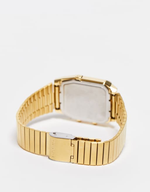 Casio vintage style watch with grid face in gold Exclusive at ASOS