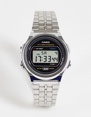 Casio Vintage unisex round digital bracelet watch in silver A171WE-1AEF