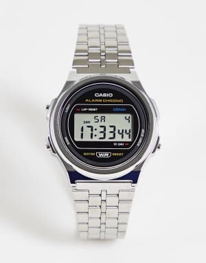 Casio Vintage unisex round digital bracelet watch in silver A171WE-1AEF