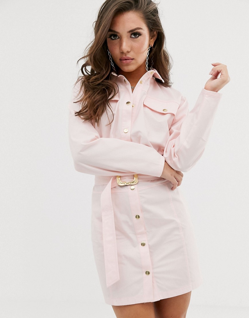 Casual skjortekjole med bælte fra ASOS DESIGN-Pink