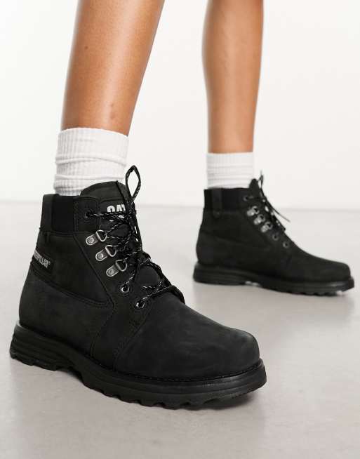 CAT charli fleece lace up leather boots in black