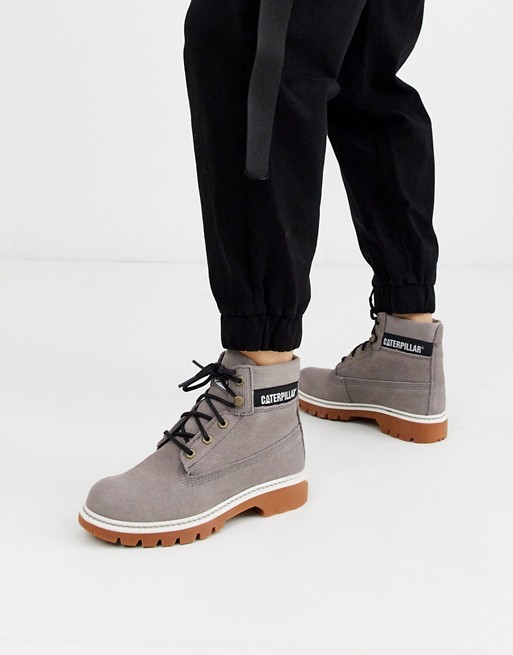 CAT corduroy suede lace up boots in grey