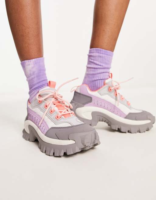 CAT - Intruder - Damessneakers met dikke zool in grijs en roze 