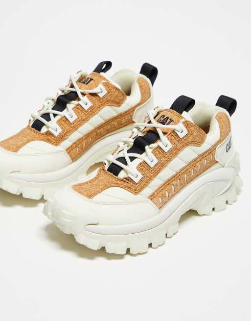CAT - Intruder - Hvide og korkfarvede chunky sneakers med snøre
