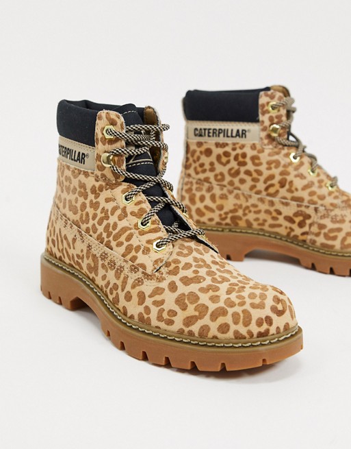 CAT leather hiker boots in leopard