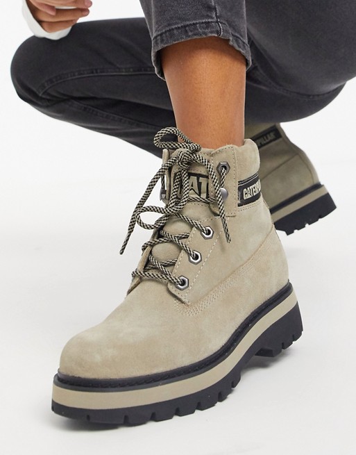 CAT Mimicry flatform lace up hiking boots in taupe