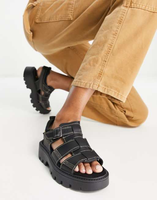 CAT - Rigor - Leren sandalen met dikke zool in zwart