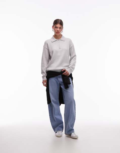 CAT WWR 1/4 zip loose fit knit polo jumper in light grey - view 1