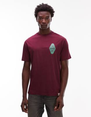 CAT WWR CAT WWR 180 gsm graphic logo loose fit t-shirt in burgundy-Red