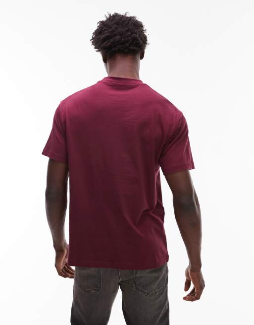 CAT WWR 180 gsm graphic logo relaxed t-shirt in burgundy, 3 of 5
