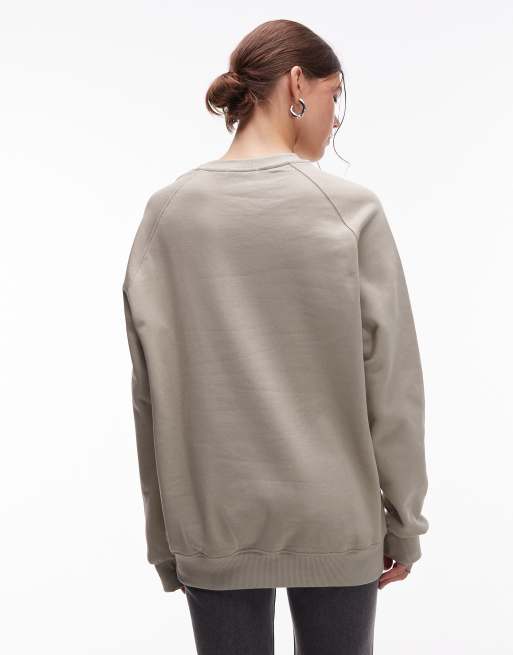 CAT WWR 300 gsm embroidered logo loose fit raglan sweatshirt in stone, 4 of 4