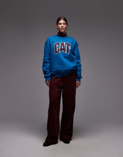 CAT WWR 300gsm embroidered logo loose fit sweatshirt in blue - view 1