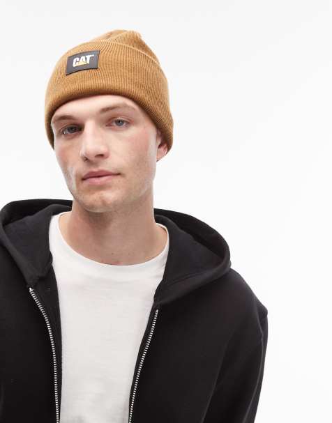 CAT - WWR - Beanie met label op de omslag in bruin - view 1