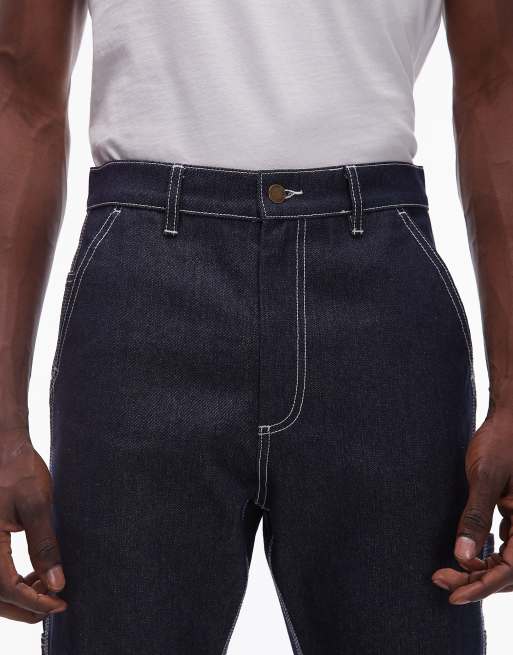 CAT – WWR – Blå, mörktvättade snickarjeans i regular fit med kontrastsömmar, 3 av 5