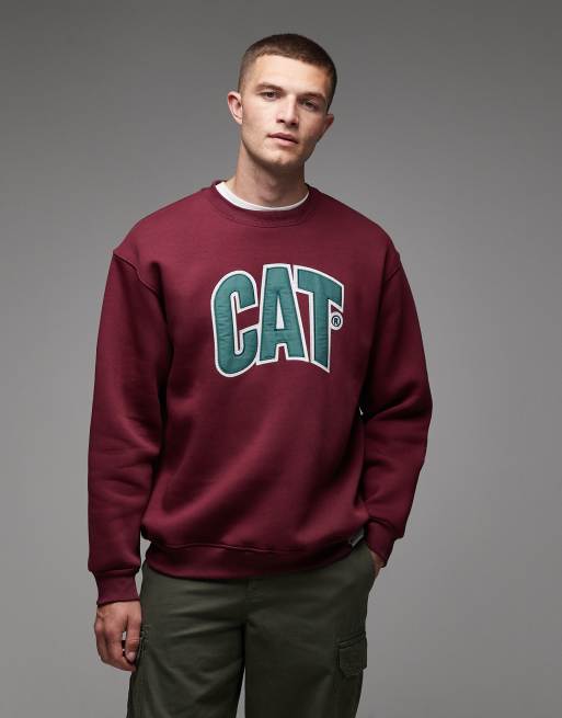 CAT – WWR – Bordowa bluza o luźnym kroju i gramaturze 300 g/m² z haftowanym wzorem z logo