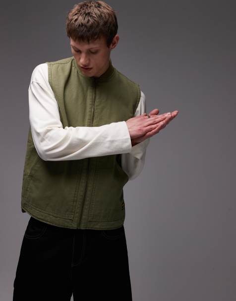 CAT WWR canvas vest jacket in khaki  - view 1