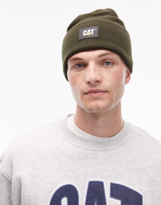 CAT – WWR – Ciemnozielona czapka beanie z naszywką na mankiecie