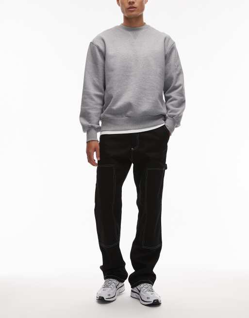 CAT – WWR – Czarne jeansy o regularnym kroju z podwójną warstwą na kolanach i kontrastowymi przeszyciami