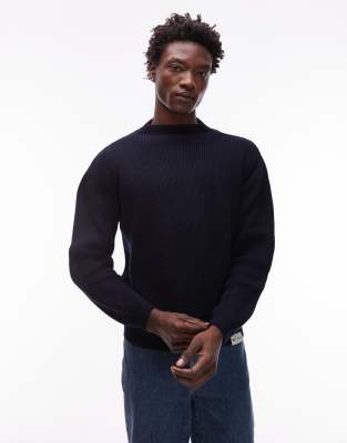 CAT WWR CAT WWR half neck ribbed loose fit knit jumper in navy