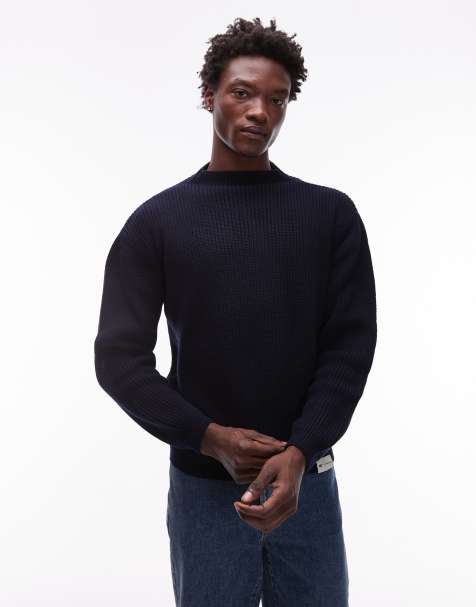 CAT WWR half neck ribbed loose fit knit jumper in navy - view 1