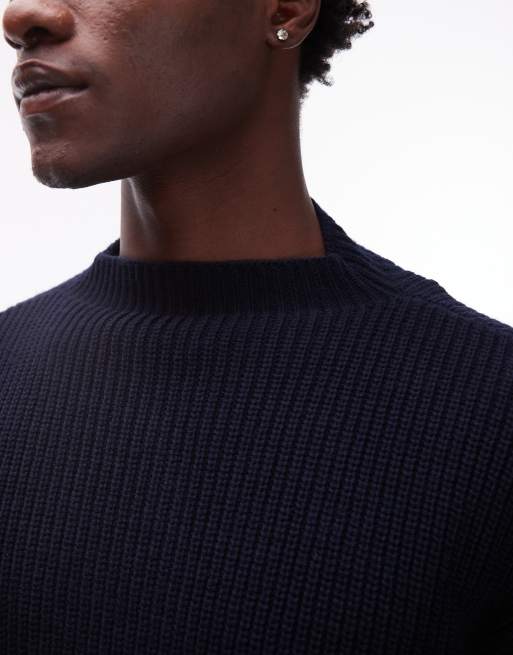 CAT WWR half neck ribbed loose fit knit jumper in navy, 5 of 5