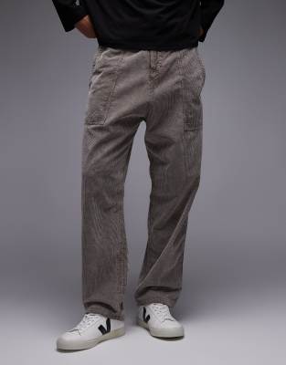 CAT WWR CAT WWR heavyweight cord buckle loose fit trousers in acid wash brown