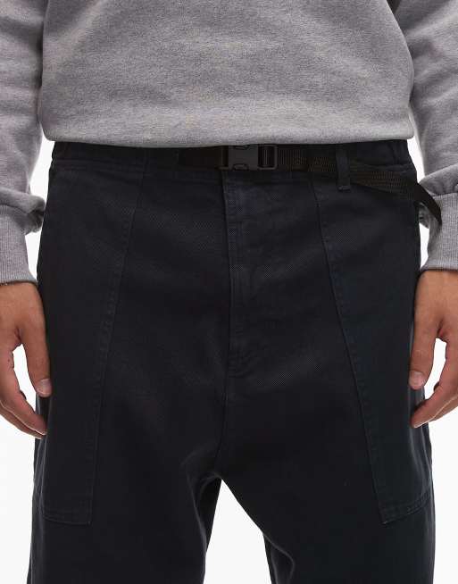 CAT WWR heavyweight twill buckle loose fit trousers in navy, 4 of 5