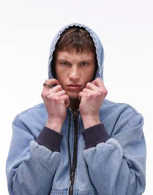 CAT CAT WWR hooded denim jacket in light wash blue