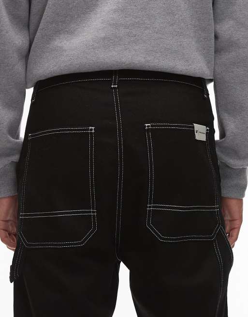 CAT - WWR - Jeans regular fit neri con ginocchia doppiate e cuciture a contrasto, 4 di 5