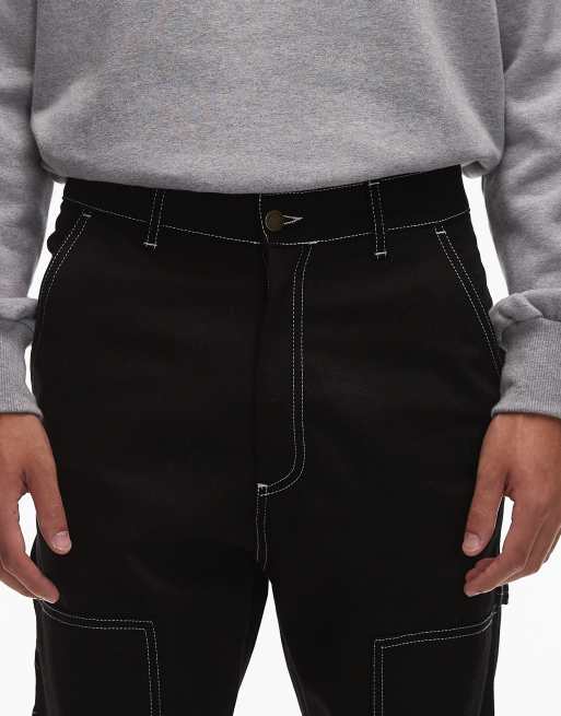 CAT - WWR - Jeans regular fit neri con ginocchia doppiate e cuciture a contrasto, 5 di 5