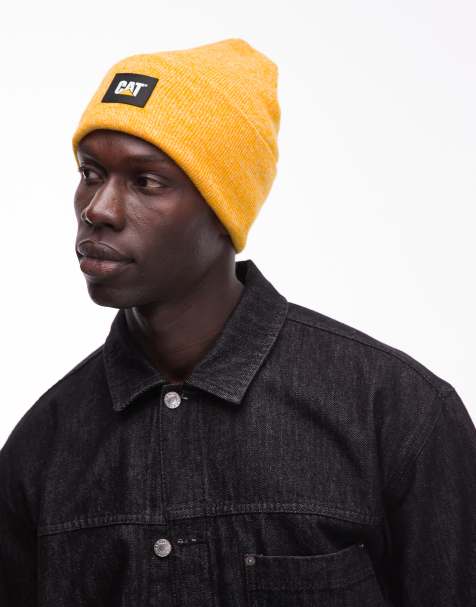 CAT WWR label cuff beanie in in yellow - view 1