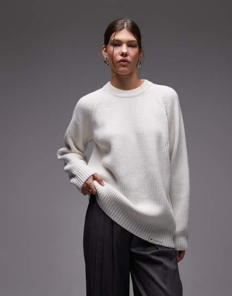 CAT – WWR – Loose-Fit-Strickpullover in Weiß mit Rippenmuster und Rundhalsausschnitt - view 1