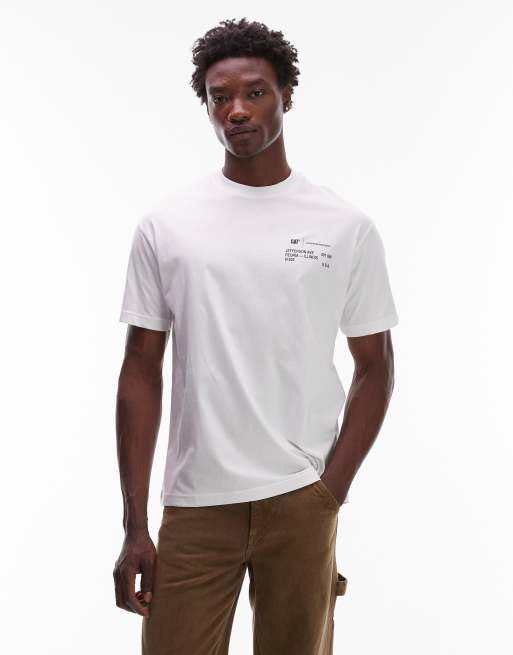 CAT – WWR – Luźny biały T-shirt z logo z materiału o gramaturze 180 g/m²