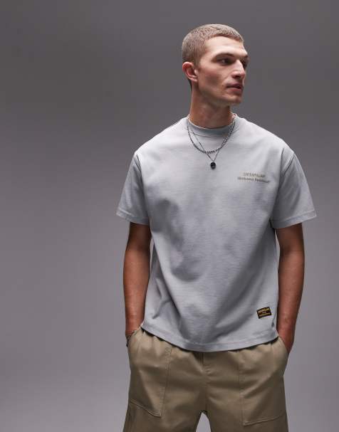 CAT WWR - Recht T-shirt van zware stof in stone met wassing - view 1