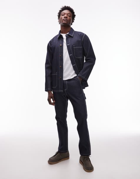 CAT WWR regular fit denim carpenter jeans with contrast stitching in dark wash blue