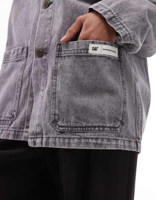 CAT WWR regular fit denim overshirt in acid wash grey, 3 of 4