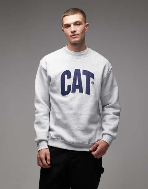 CAT - WWR - Sweatshirt van 300gsm stof met losse pasvorm en geborduurd logo in lichtgrijs - view 1