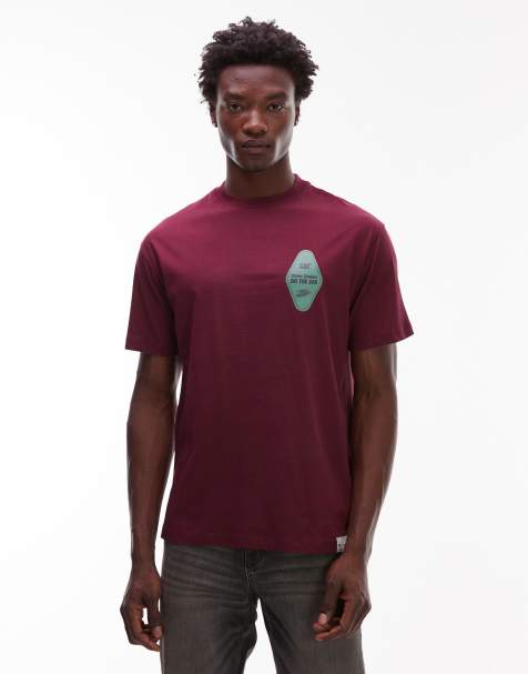 CAT - WWR - T-shirt van 180gsm stof met losse pasvorm en grafisch logo in bordeauxrood - view 1