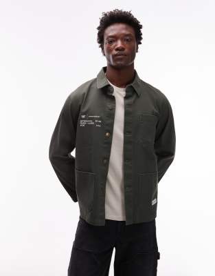 CAT WWR CAT WWR twill button through regular fit logo overshirt in green