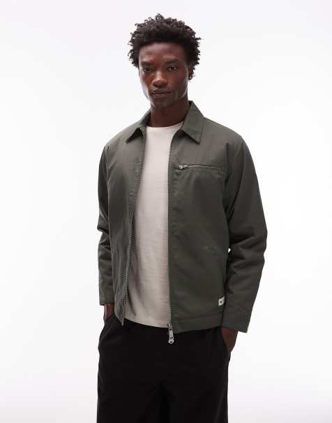 CAT WWR twill two way zip jacket with quilted lining in green - view 1