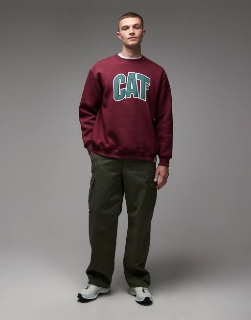 CAT – WWR – Vinröd, ledig sweatshirt med broderad logga, 300gsm, 2 av 5
