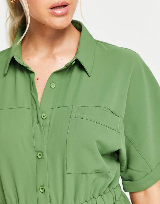 Catch crinkled oversized utility beach playsuit in khaki , 2 of 4