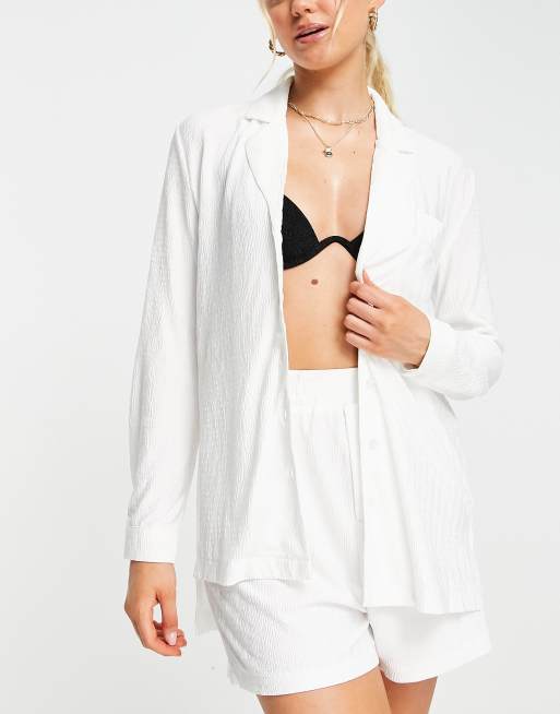 Catch - Getextureerd strandshirt in crème, deel van co-ord set 