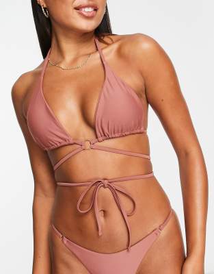 Catch high shine ring bikini top in brown