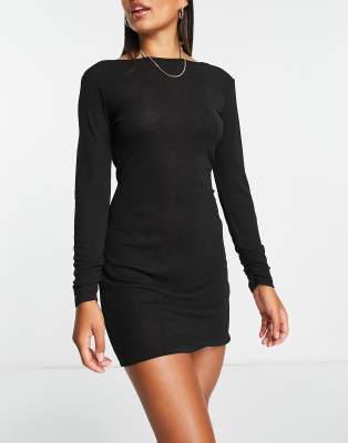 Catch loose knit long sleeve mini beach summer dress in black | ASOS