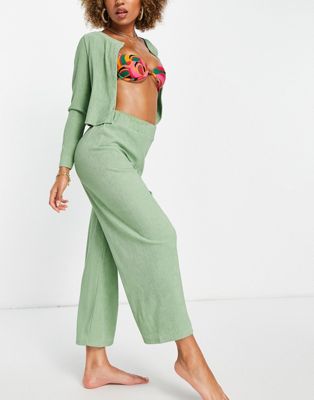 Femme Catch - Pantalon d'ensemble côtelé large et raccourci - Vert