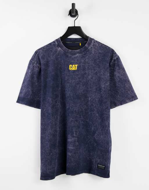 Caterpillar bleaching denim logo print t-shirt in blue