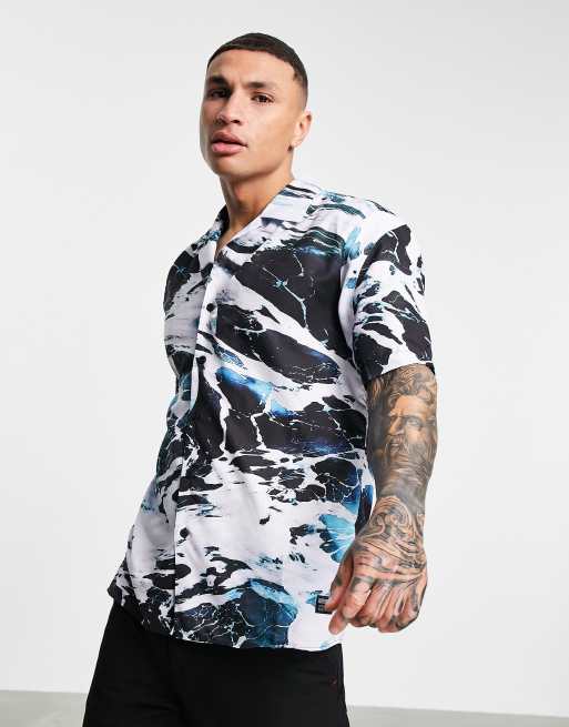 Caterpillar - Camicia a maniche corte multicolore con colletto rever e stampa di iceberg