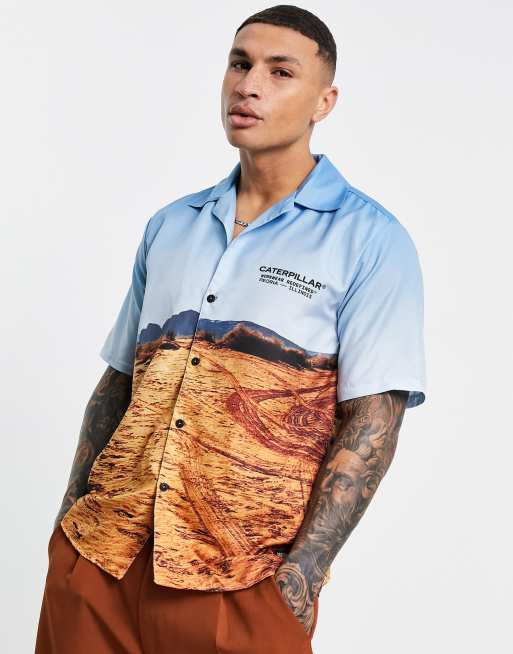 Caterpillar desert all-over print short-sleeved shirt with revere collar in multi