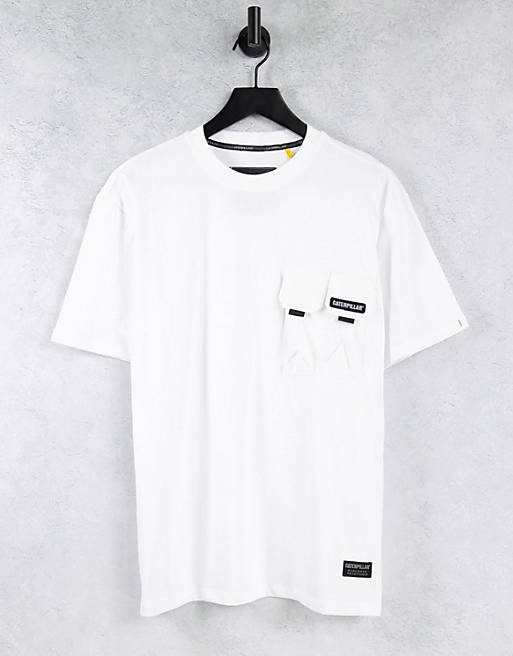 Caterpillar double pocket label logo t-shirt in white